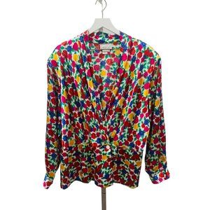 Vintage Lady Shapely Faux Wrap Floral Peplum Blouse Size 24W